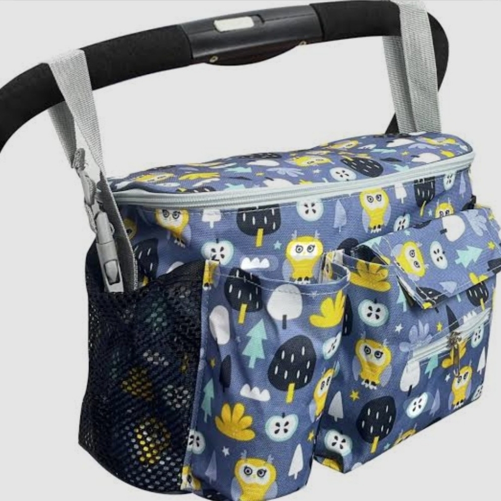 Stroller, On the Go, Tote, Baby Bag Diaper Bag. Blue, yellow Owls. New